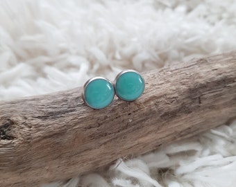 Stainless steel epoxy resin earrings, aqua earrings