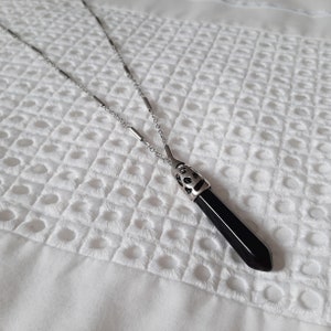 Long black obsidian or rock crystal stainless steel necklace, adjustable long necklace, obsidian necklace, 24 inch necklace image 3