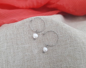 Boucles d'oreilles acier inoxydable anneaux d'oreilles perle d'eau douce