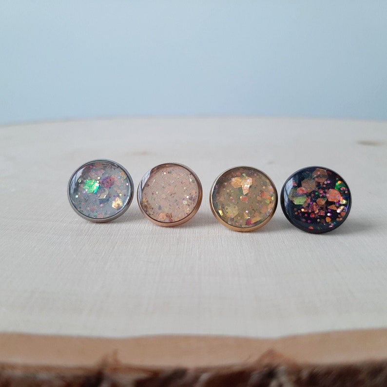 earrings 12mm stainless steel epoxy resin glitter image 1