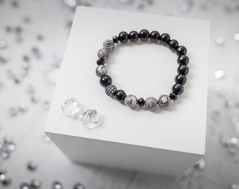 elastic bracelet semi-precious stone bracelet for women with semi-precious stone jasper and onyx bracelet 8mm