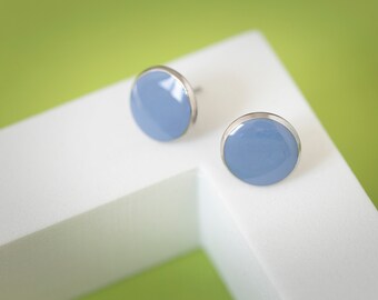 Blue lilac stainless steel epoxy resin earrings