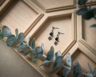 Boucles d'oreilles pendantes acier inoxydable pendentif losange cristaux de Swarovski