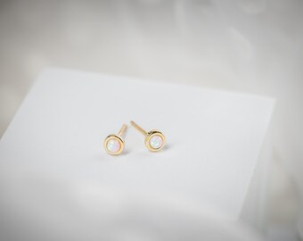 14k gold plated sterling silver earrings white opal earrings opal stud earrings