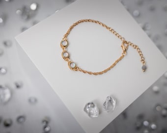 Bracelet chaîne ajustable avec imitation d'opale bracelet ajustable en acier inoxydable