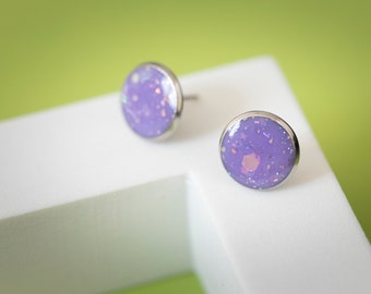 stainless steel earrings epoxy resin lilac glitter earrings