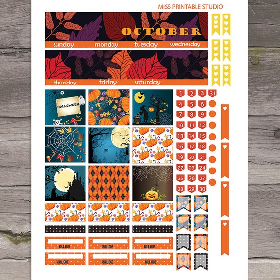 October Fall Halloween Planner Stickers Compatible with Erin Condren Monthly Life Planner 