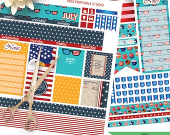 Big HP Planner Stickers, Big HP July Planner Stickers, 4th of july Monthly Planner Kit , Printable Stickers, MAMBI Independence day