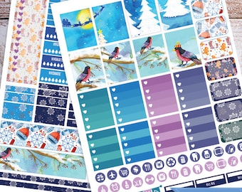 Winter, birds, Snow, Printable Planner Stickers, Weekly Kit for use with Erin Condren LifePlanner, Filofax, Plum Paper, Scrapbooking
