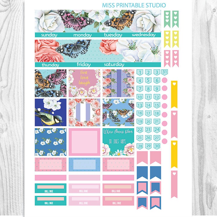 Butterflies and Flowers Monthly Planner Stickers for use with Etsy