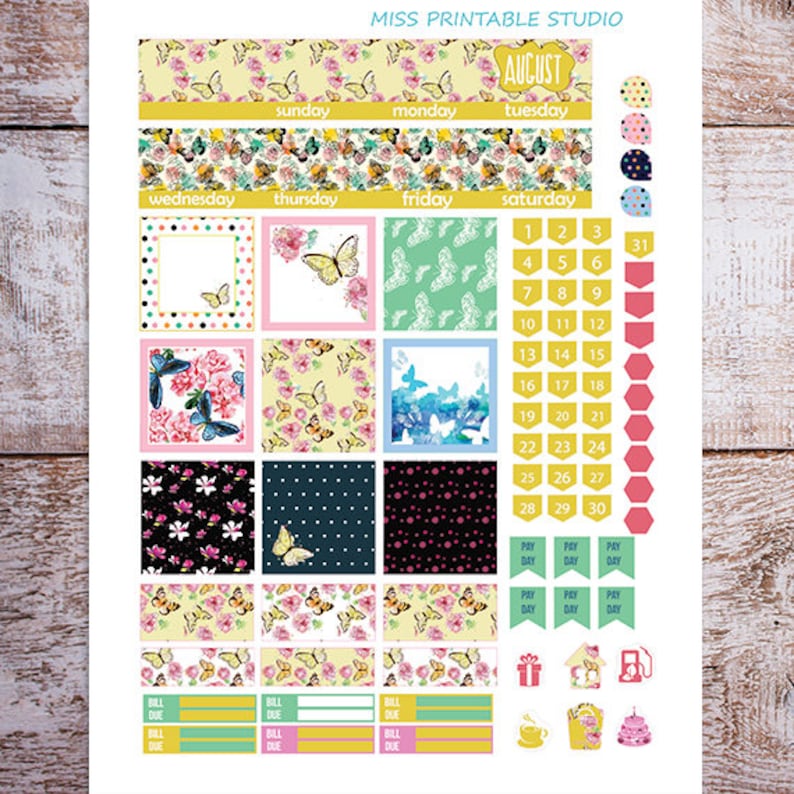 August Monthly Kit Planner Stickers Printable HAPPY PLANNER Etsy
