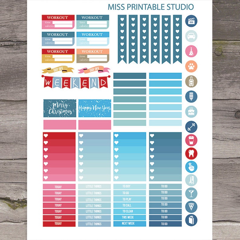 Winter December Printable Planner Stickers Happy Planner - Etsy