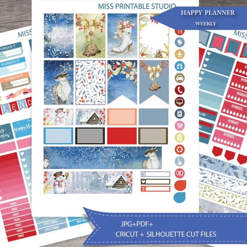 Winter December Printable Planner Stickers Happy Planner - Etsy