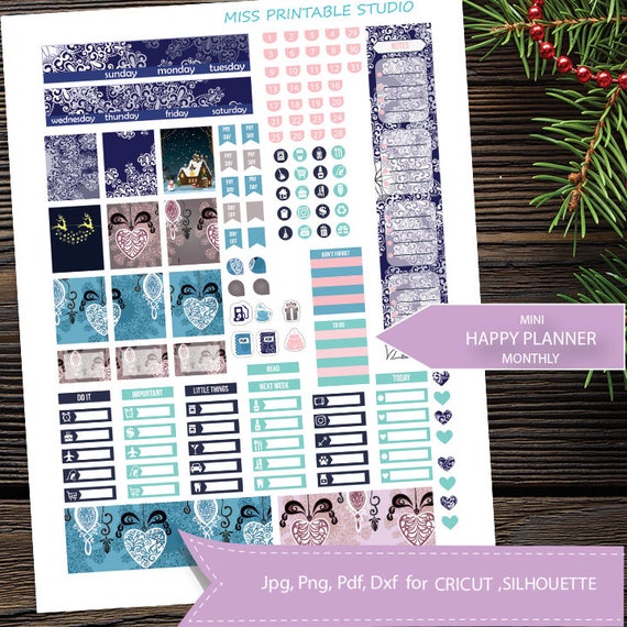 Winter Snowflake planner sticker kit digital download