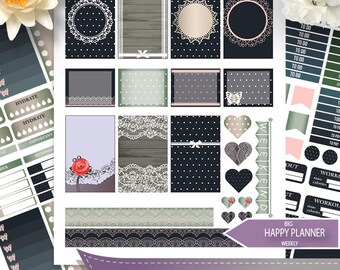 Lace Printable Planner Stickers ,Lace and wood Kit BIG MAMBI Happy planner,Lase and Spots Weekly Kit, Printable Sampler,Instant download