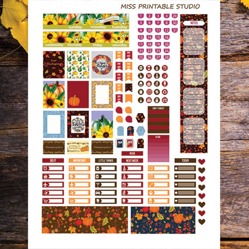 November Planner Stickers Printable Thanksgiving Day Monthly - Etsy