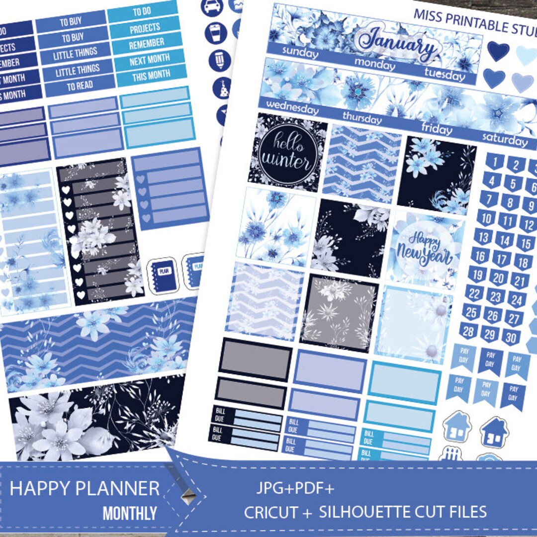 Happy Planner January Monthly Kit Printable January Stickers Etsy