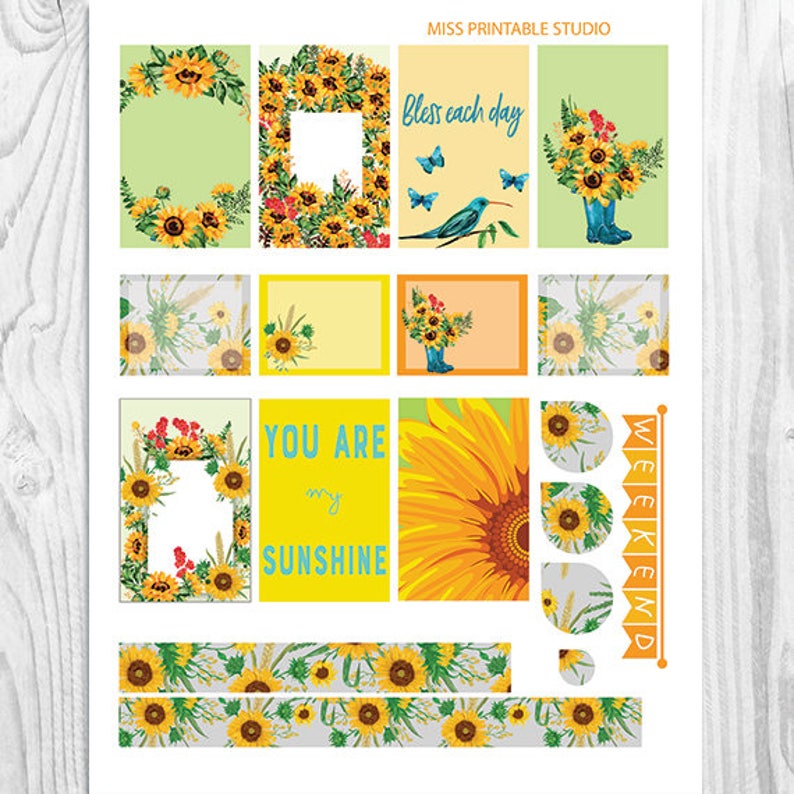 Sunflower Planner Stickers Printable Sunflowers Kit BIG MAMBI - Etsy