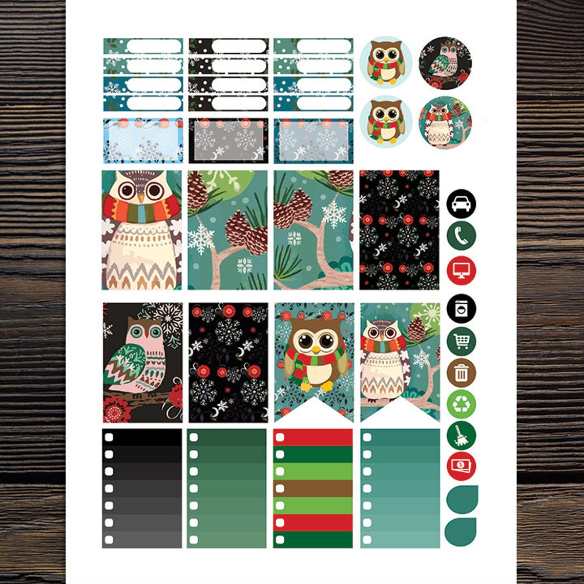 winter owls planner stickers printable birds happy planner