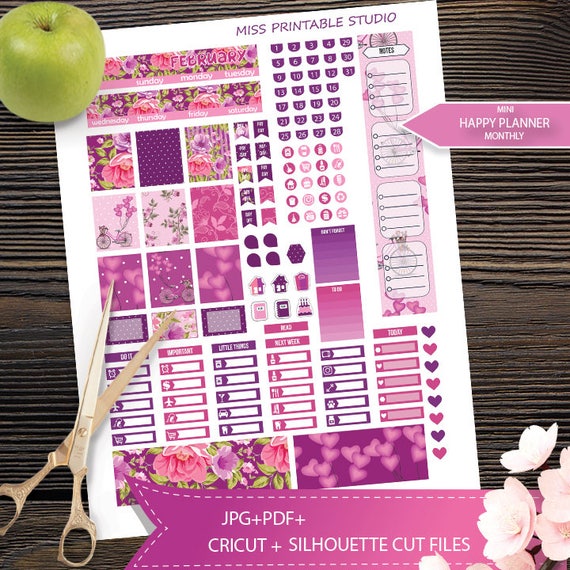 February Mini Planner Stickers Printable Valentines monthly | Etsy