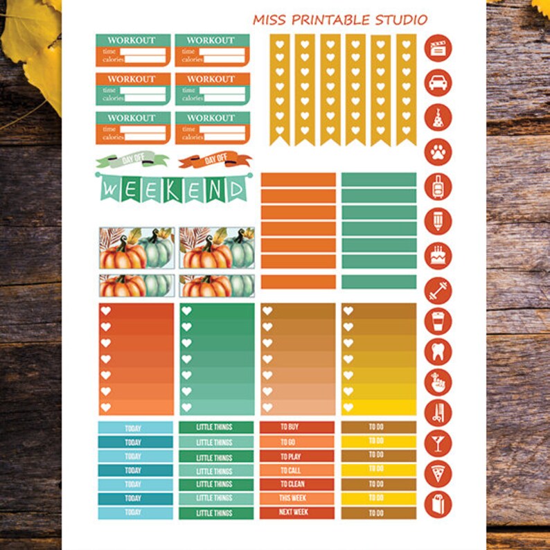 Fall Planner Stickers Printable Autumn Planner Stickers HAPPY Etsy