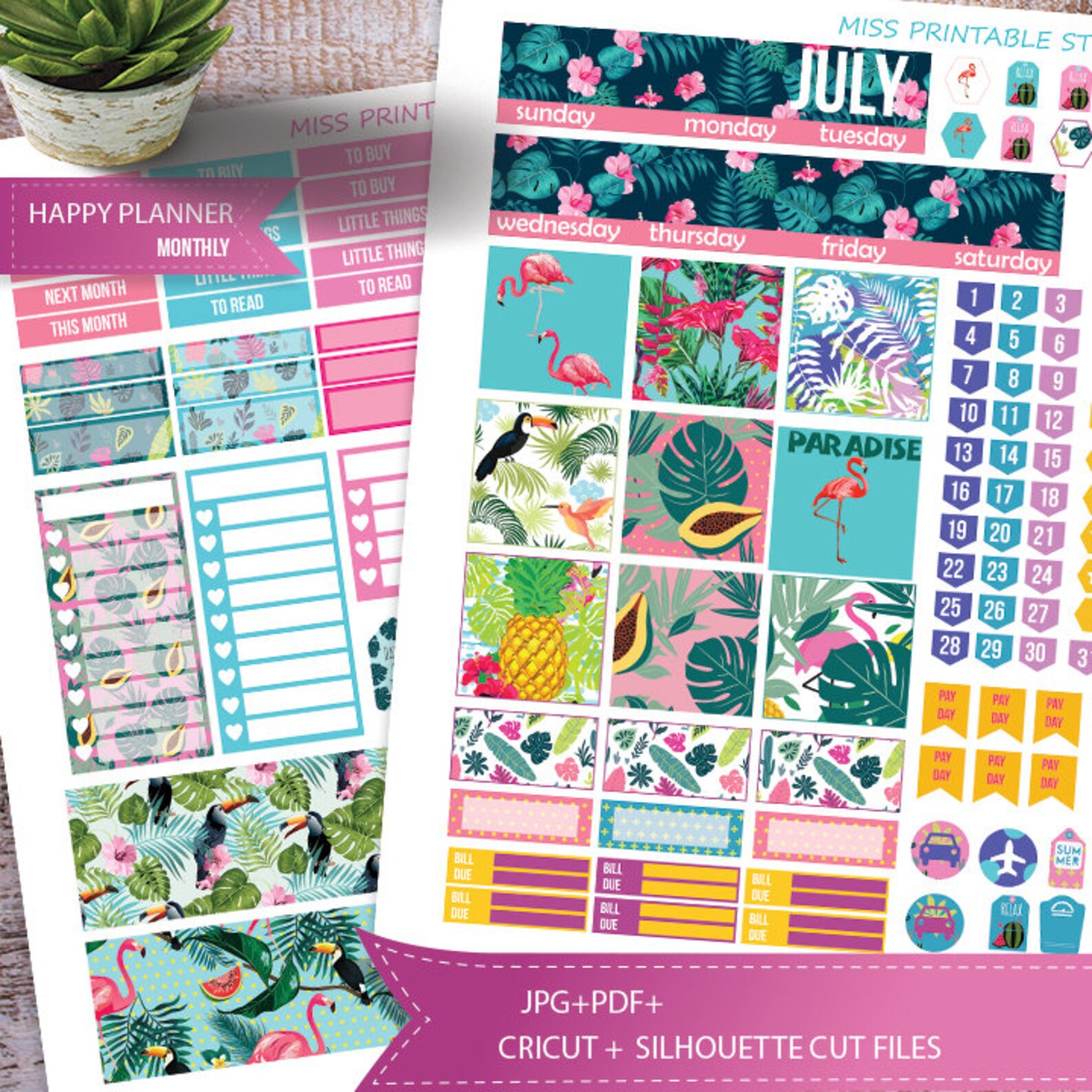 July Monthly Kit Planner Stickers Printable HAPPY PLANNER - Etsy