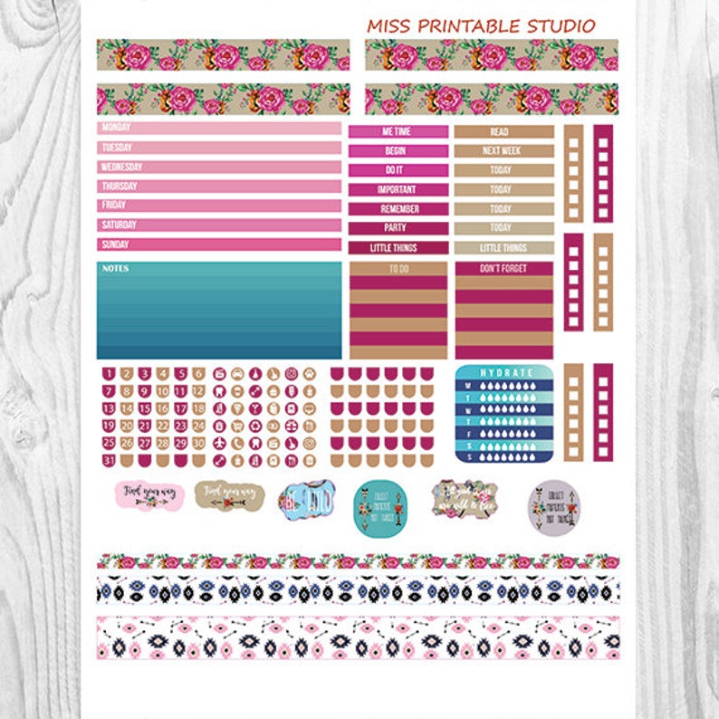 Mini Happy Planner Boho Planner Stickers Printable Boho Kit | Etsy