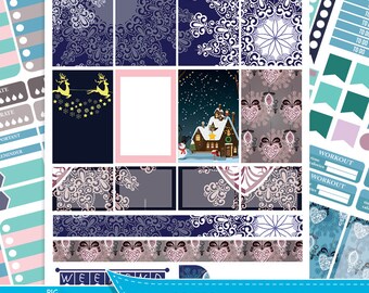 Winter Snowflake Planner Stickers Printable, Winter Decoration BIG MAMBI Happy planner Kit, Weekly Kit, Printable Sampler,Instant download