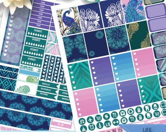 Printable Peacock, Peacock Feathers Stickers for use with Erin Condren LifePlanner, Filofax, Plum Paper, Scrapbooking