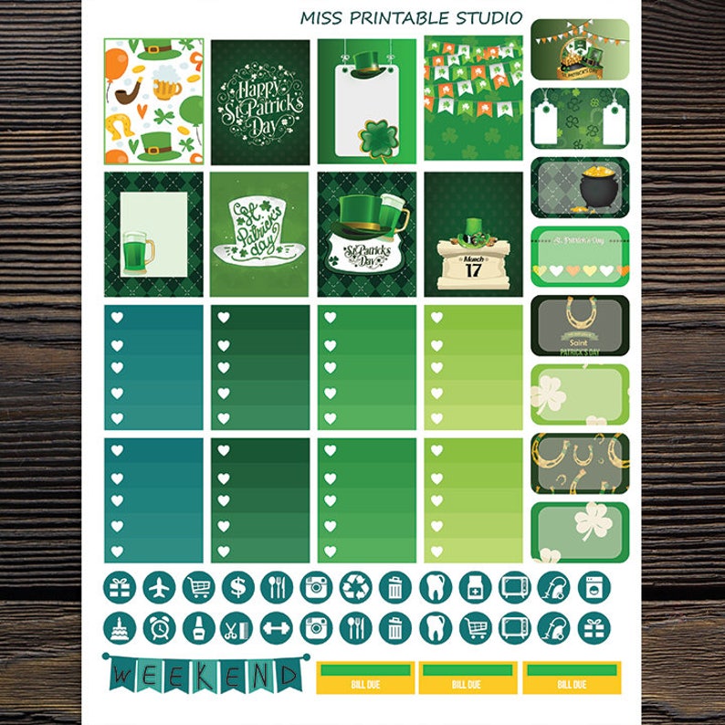 St. Patrick's Day Stickers Printable Planner | Etsy