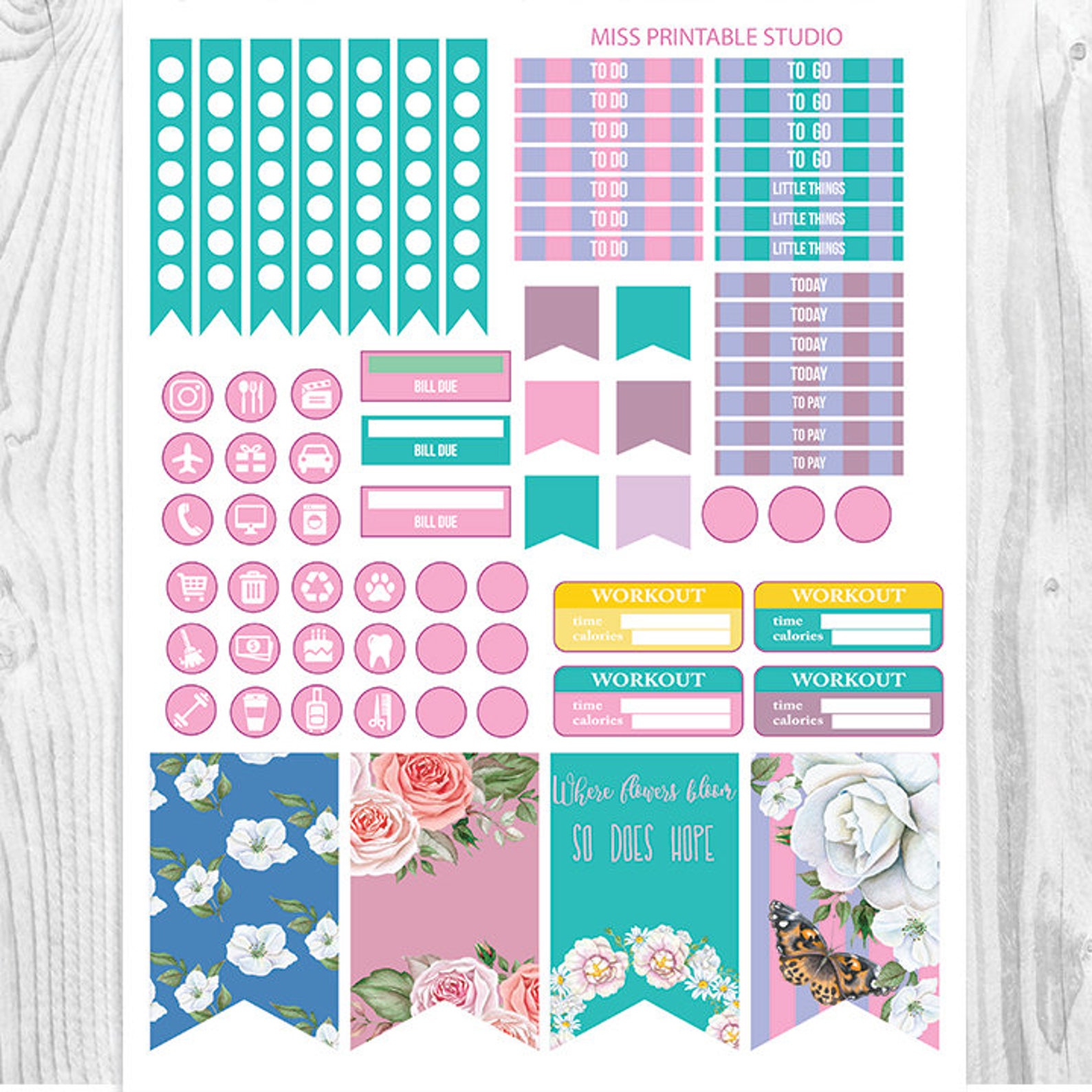 Butterflies and Flowers Big Happy Plannerbirds Planner Etsy