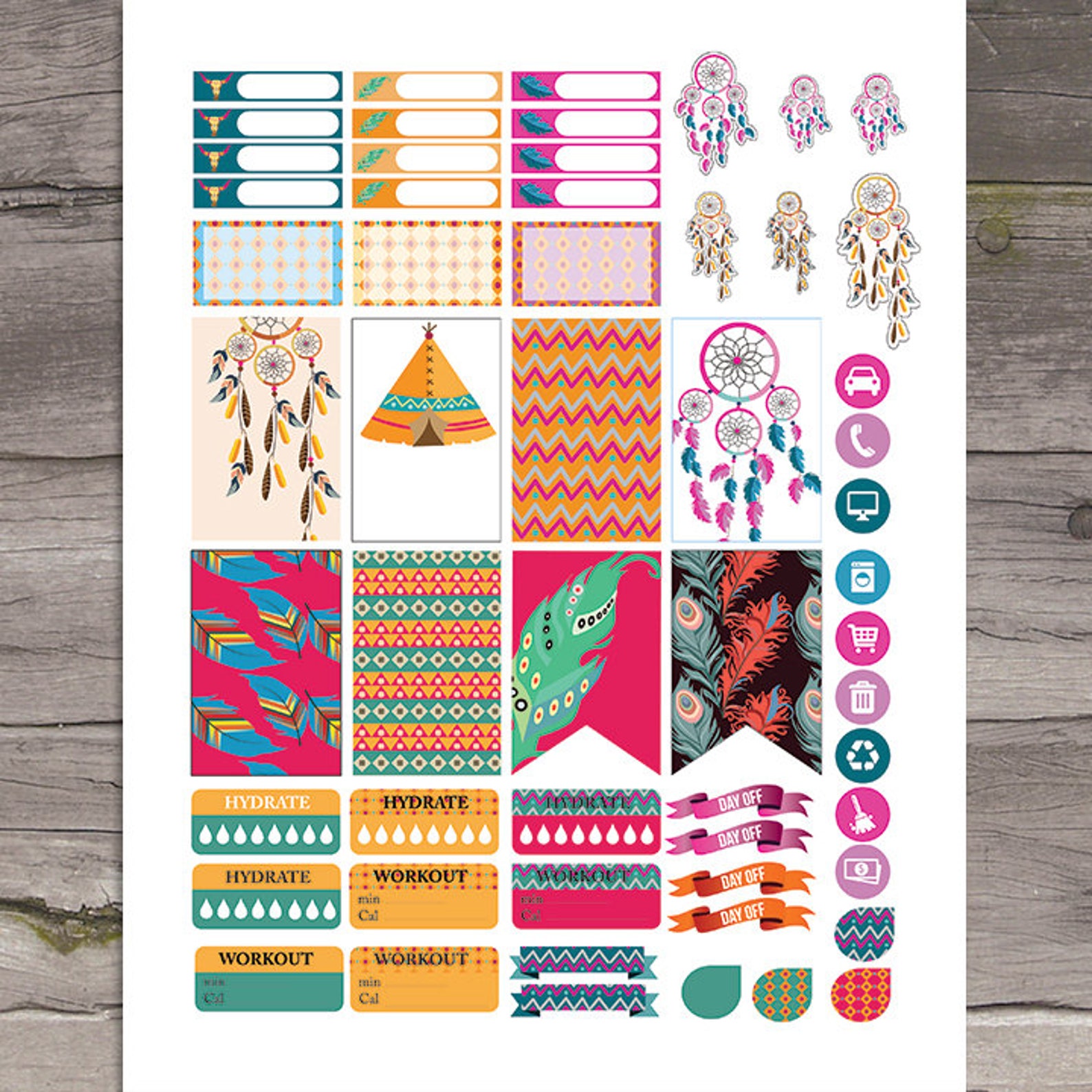 Boho Planner Stickers Printable HAPPY PLANNER Sticker Weekly | Etsy