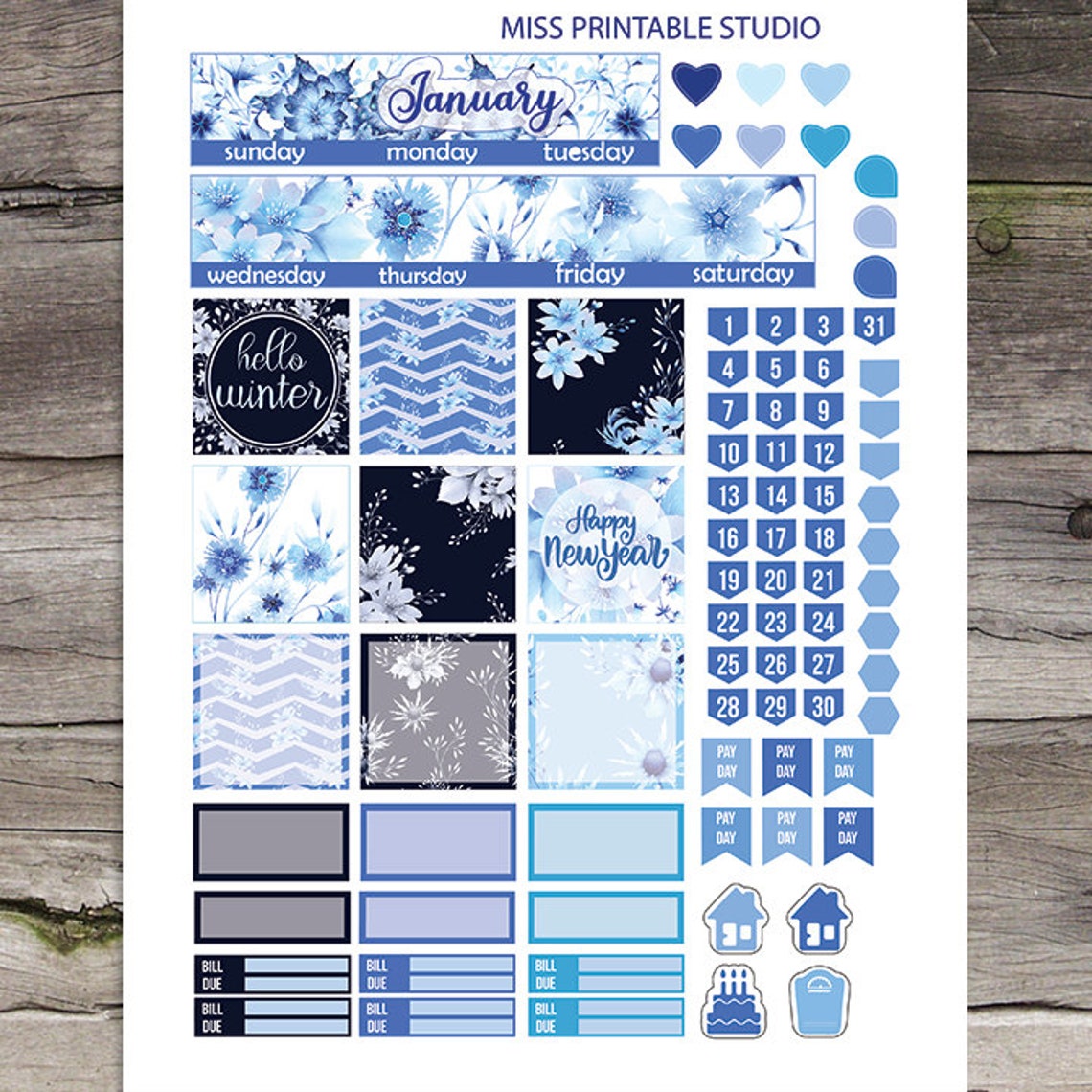 Happy Planner January Monthly Kit Printable January Stickers Etsy