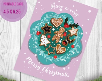 Christmas Card, Christmas flowers Card, Winter Holidays Card, Merry Christmas Card, Floral Christmas Card, Blue and red, Instant download