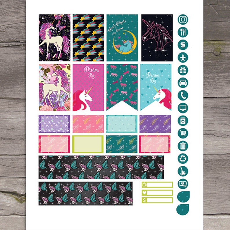 unicorn planner stickers printable happy planner etsy