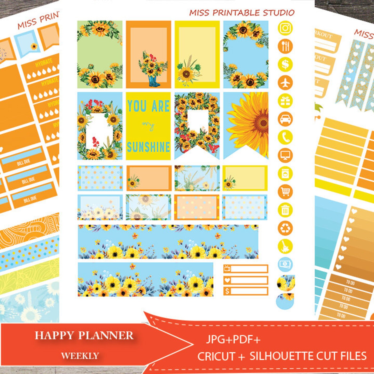 Sunflower Planner Stickers Printablehappy PLANNER - Etsy
