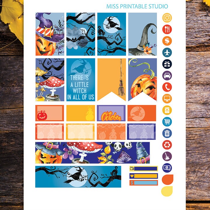 Happy Planner October Printable October Stickers Fall - Etsy