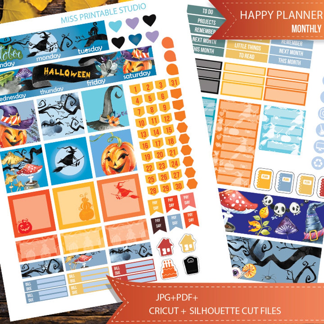 Happy Planner October Monthly Kit, Printable October Stickers Kit, Fall ...