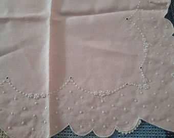 Vintage Pink Tablecloth with white embroidery