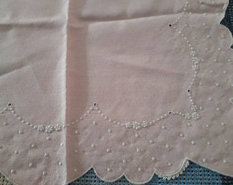 Vintage Pink Tablecloth with white embroidery