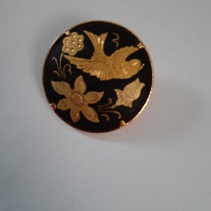 Vintage Spanish Damascene Elegant Brooch with Bird