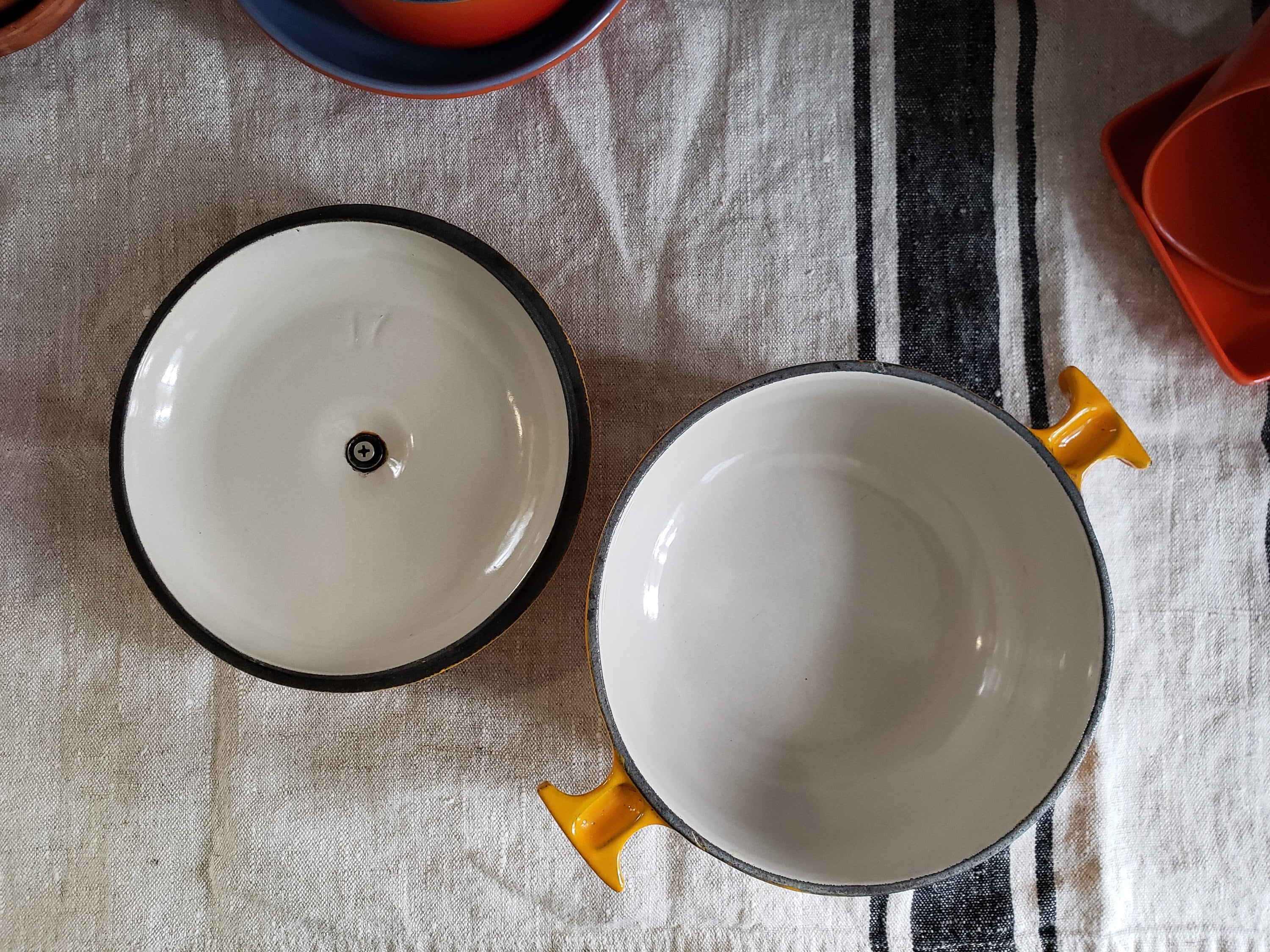 Vintage 1970's Le Creuset Enzo Mari Mama Saffron Yellow-orange
