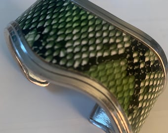 Green Faux Snakeskin Wave cuff Bracelet