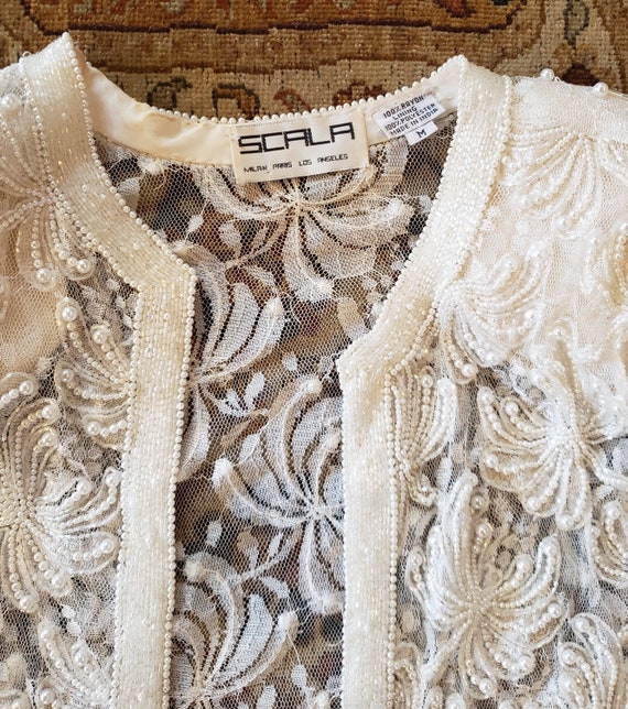 1980's Vintage Scala Beaded Lace Sleeveless Dress… - image 9