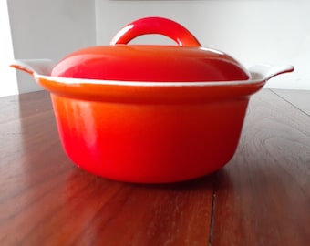 FE Descoware Enameled Cast Iron Lidded Pot - 17-B 18 H - Orange Flameware