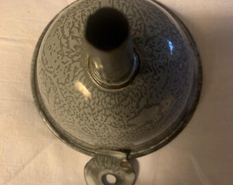 Antique Gray Graniteware Funnel with Finger holder and can hung