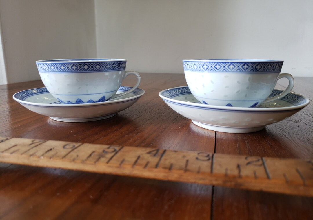 China Cup and Saucerstwo Sets blue & Creamy White Rice Pattern Etsy
