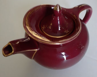 Vintage Plum color MCM Hall 6 cup Teapot with gold