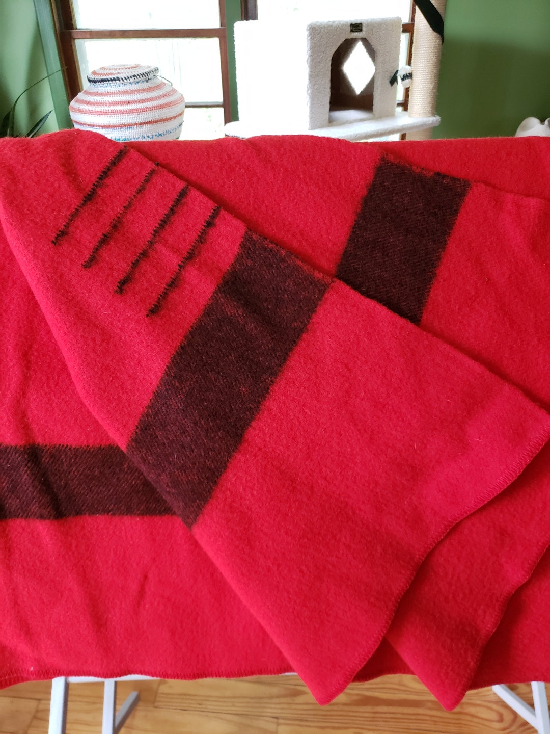 Rustic, Vintage Wool Cabin Blanket Red and Black Horner Woolen Mills
