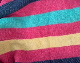 Vintage Red Wool Blanket with 4 Stripes at each end